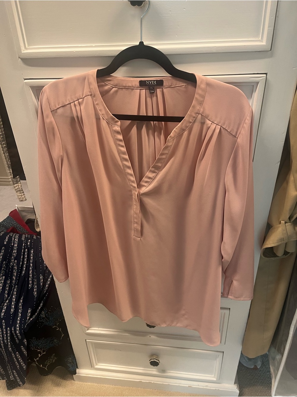 NYDJ Soft Pink V-Neck Split Front Blouse